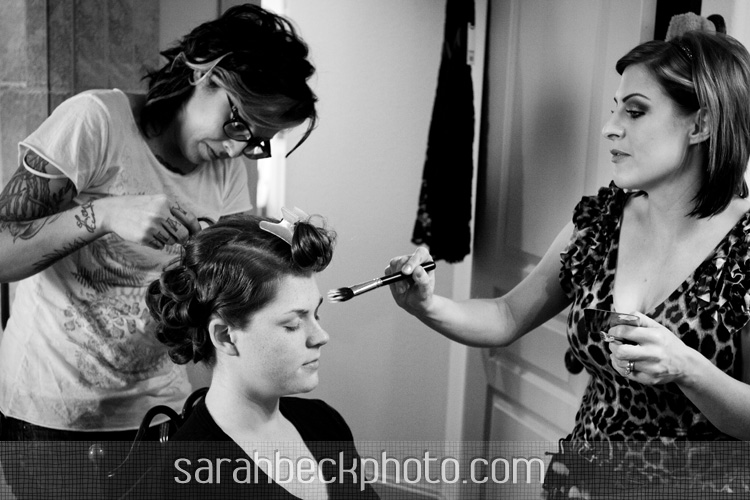 bride getting ready with for her DIY circus theme wedding